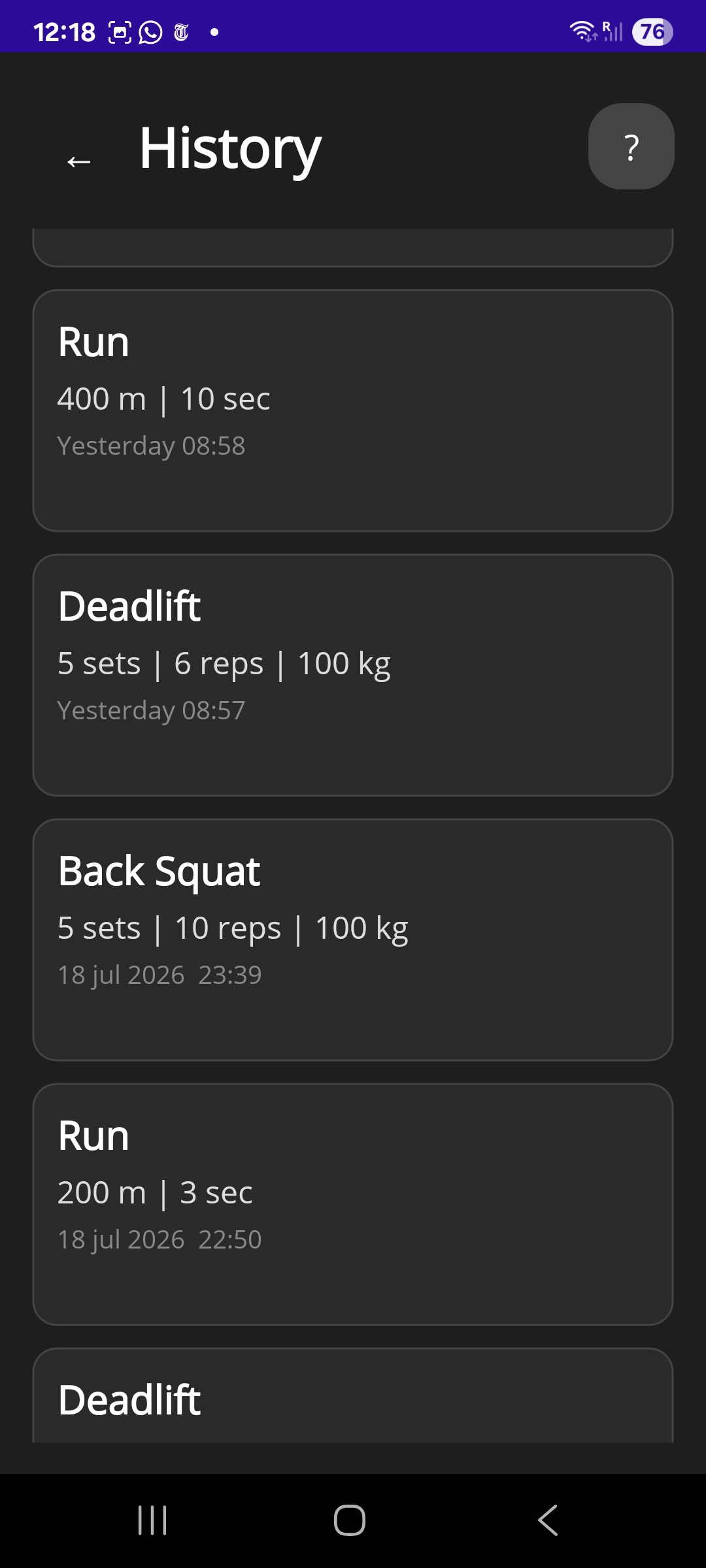 Trainingshistorie