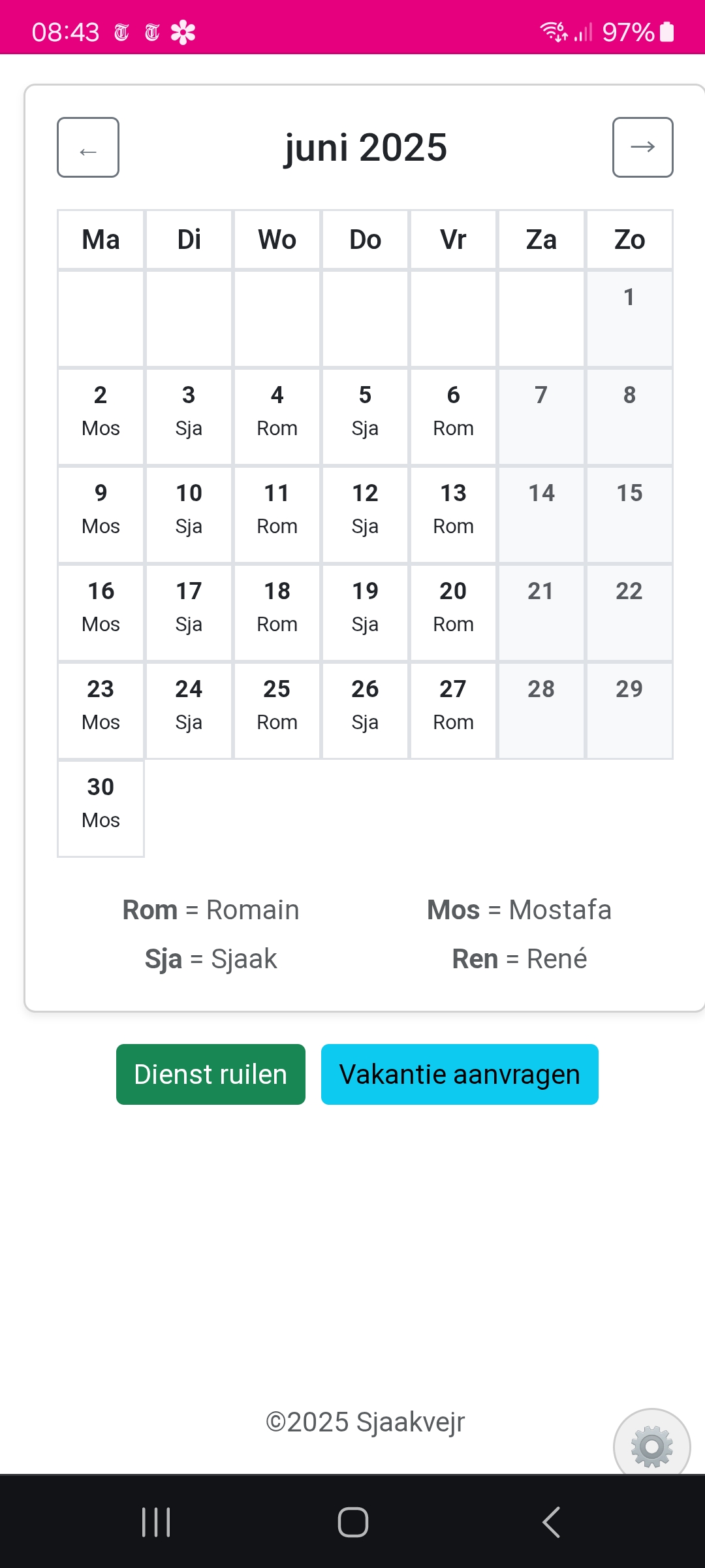 Maandrooster weergave