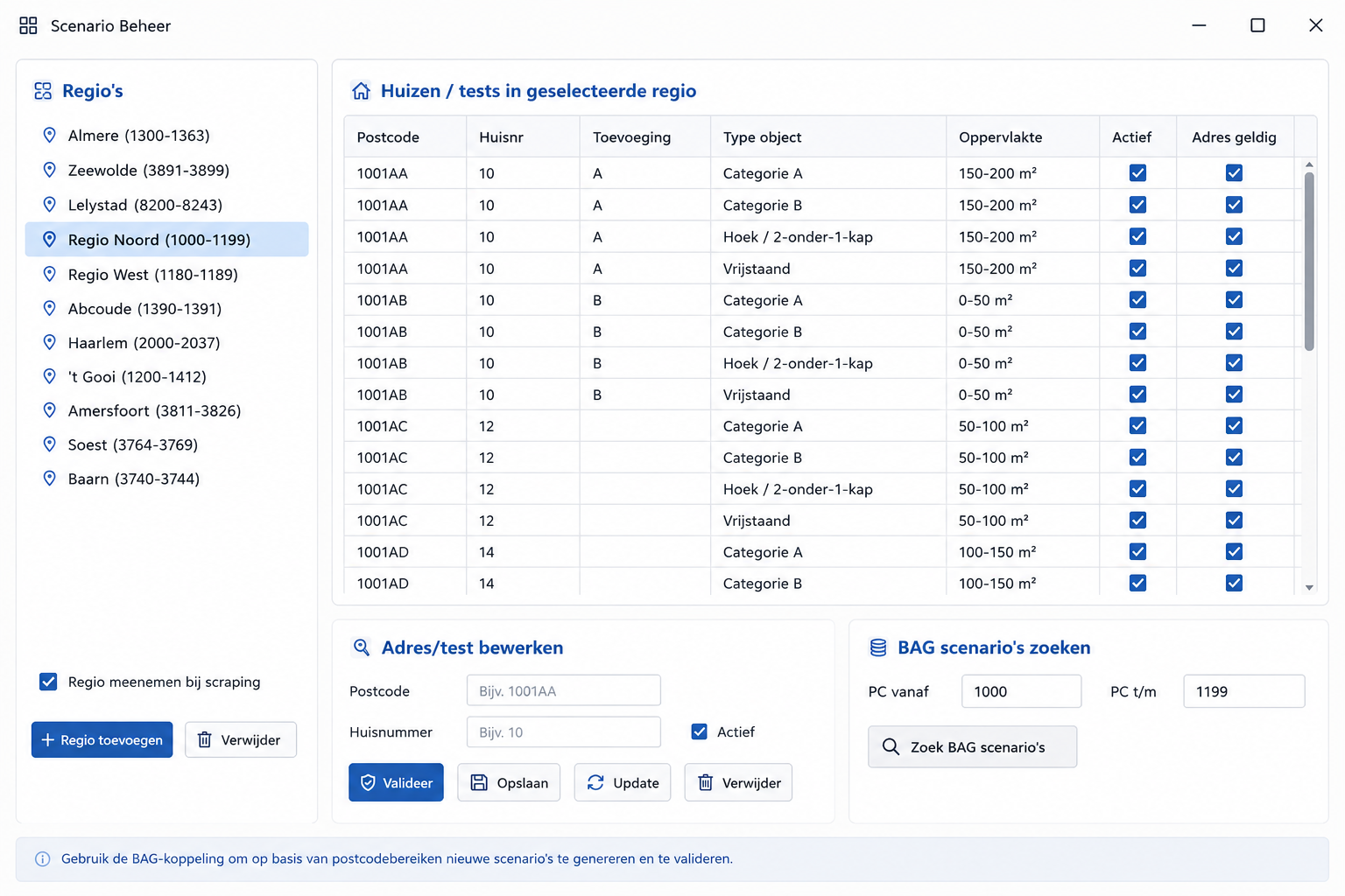Geanonimiseerd resultatenoverzicht van de Scenario Analyse Tool